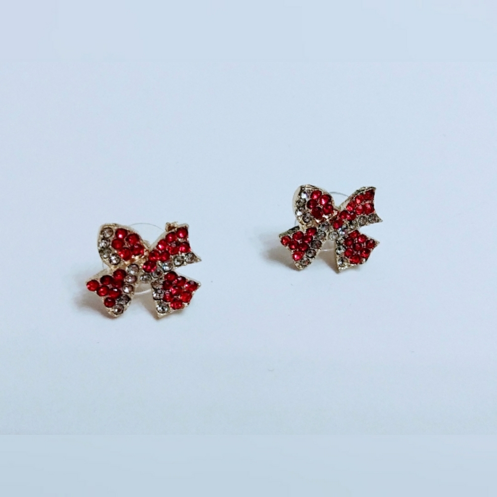 🌟3/$15 Red and Gold Rhinestone Bow Earrings